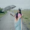 Alternate view of a draped saree photographed outdoors